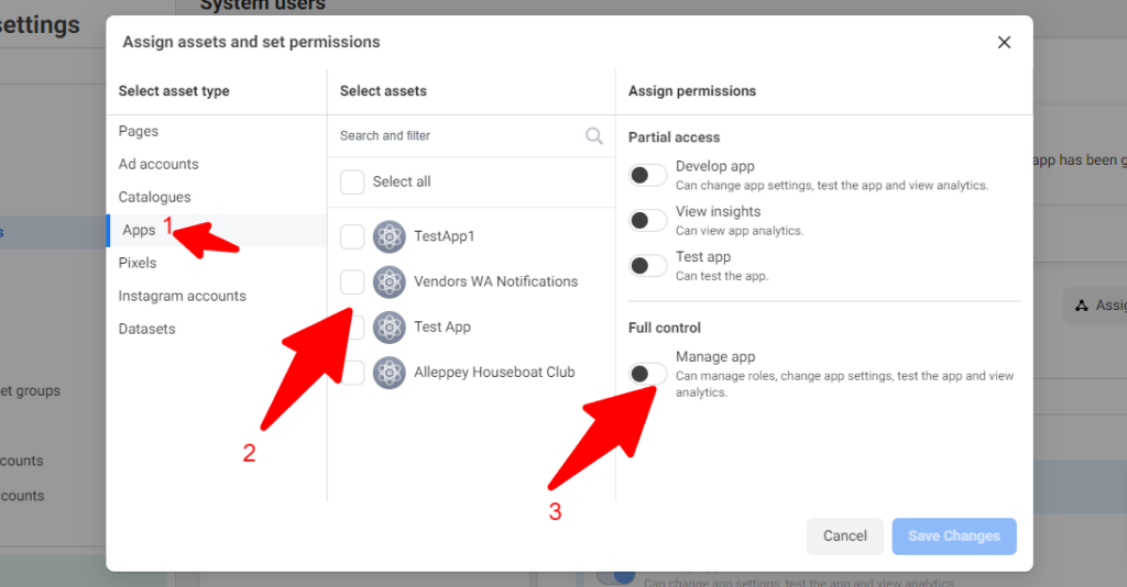 Asignación de la cuenta de WhatsApp Business al System User